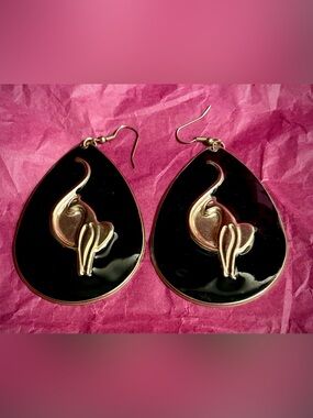 Vintage Y2K Baby Phat-Gold Cat Accent Black Teardrop Earrings-Never Worn